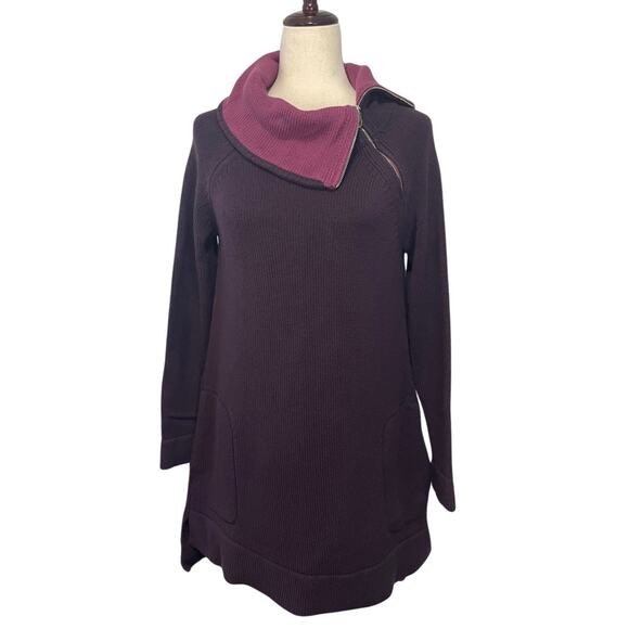 Soft Surroundings Sweater Dress Pockets Funnel Turtleneck Thick Knit Purple Sz S - Picture 1 of 14